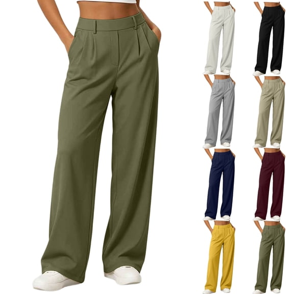 Tumotour Business Pant for Women Plus Size Stretchy Pleated Pull On Dress Trousers High Waist Elastic Wide-Leg Pants Work Trousers with Pocket