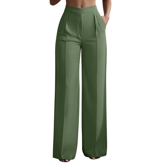 Tumotour Business Pant for Women Plus Size Work Trousers Button Drawstring High Waisted Wide-Leg Pants with Pocket Dress Pants