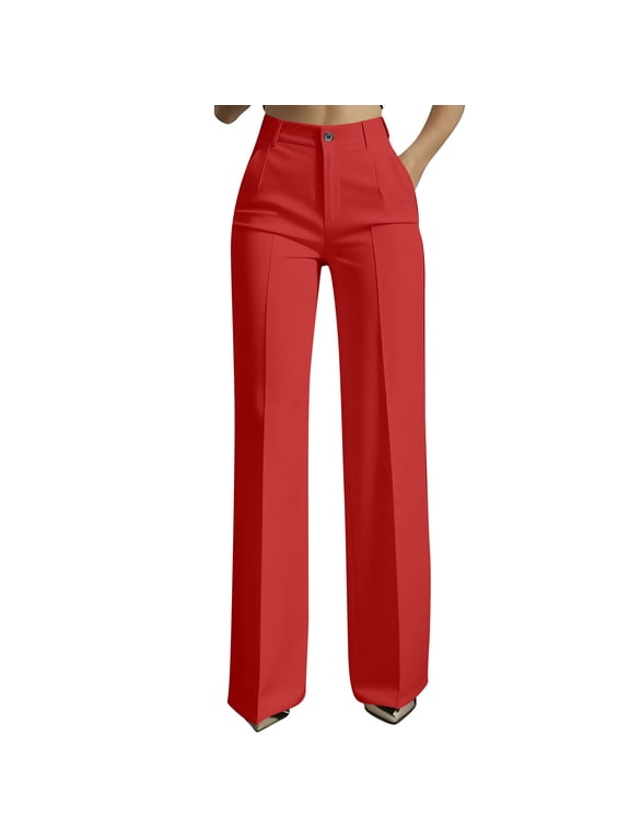 Business Pant for Women Plus Size Work Trousers with Pocket Button High Waisted Wide-Leg Pants Dress Pants