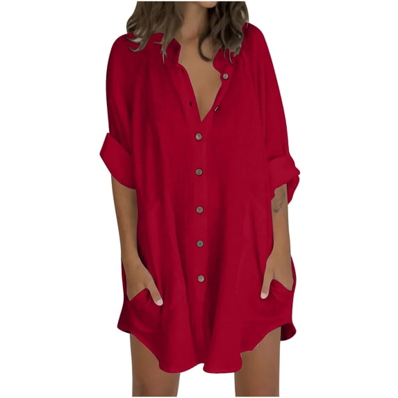 Tumotour Button Down Shirt Dress With Pockets Oversize Collared Long Sleeve High Low Work Tunic Dresses Blouse