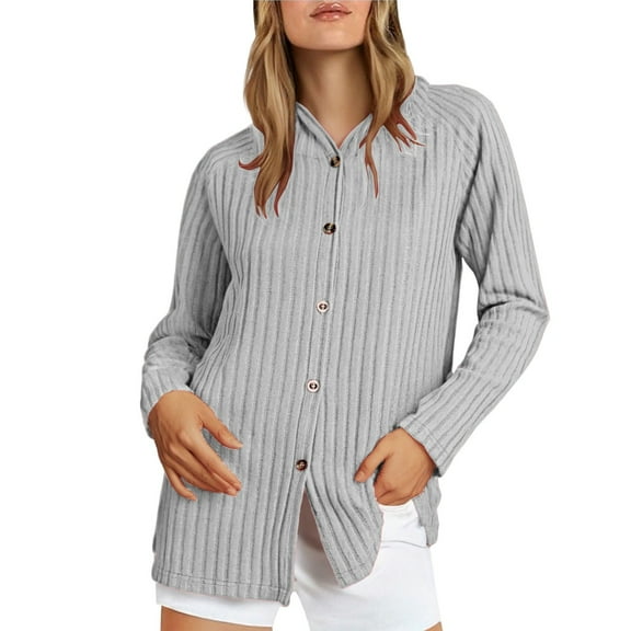 Tumotour Button Up Ribbed Sweatshirts For Women Long Sleeve Button Down Shirts Lightweight Cardigan Sweaters Going Out Fall Hooded Tops