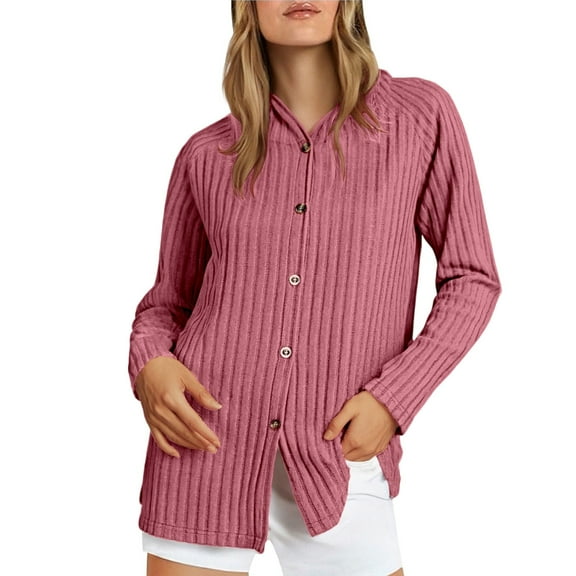 Tumotour Button Up Ribbed Sweatshirts For Women Long Sleeve Button Down Shirts Lightweight Cardigan Sweaters Going Out Fall Hooded Tops