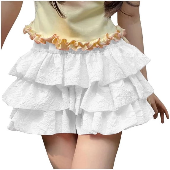 Tumotour Cake Skirt for women Solid Color Ruffled Tiered skirt Layered Mini Skirt High Rise Skirt Mini Skirt Ruched Tennis Shorts