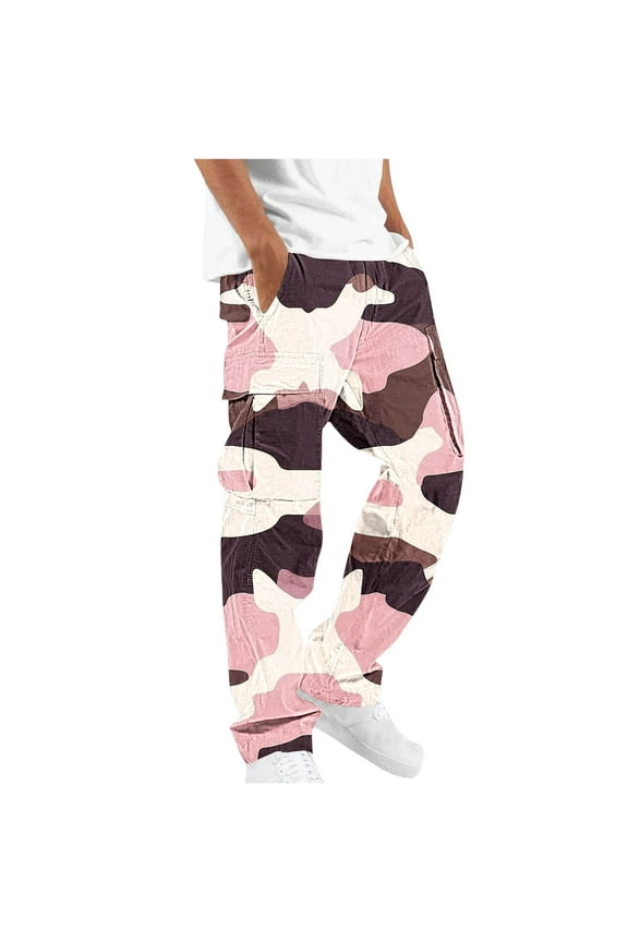 Men's Camouflage Elastic Waist Straight Tube Drawstring Pocket Workwear Pants