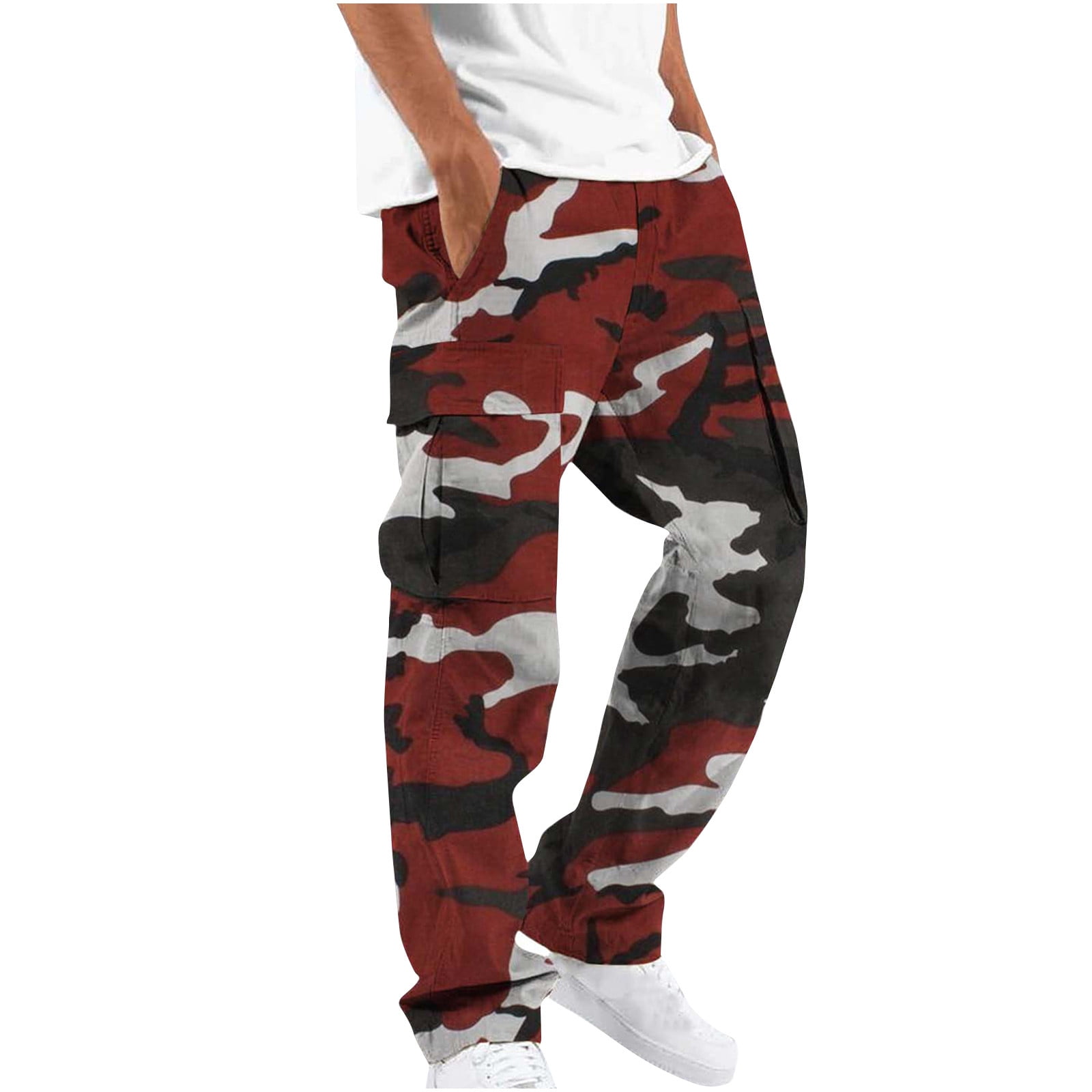 Red and black camo joggers sale