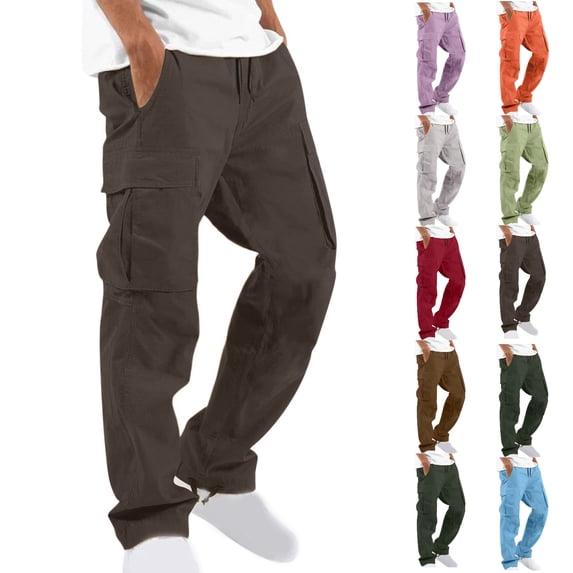 Tumotour Cargo Pants for Men Drawstring Straight-Leg Fitness Pants Athletic Workout Running Joggers with Multiple Pockets