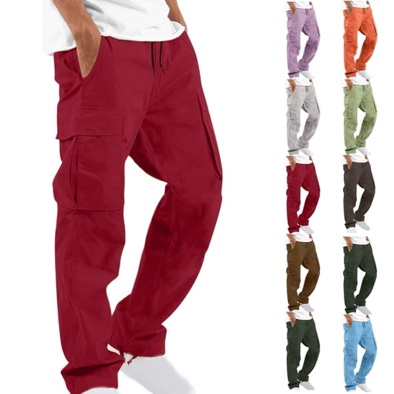 Tumotour Cargo Pants for Men Drawstring Straight-Leg Fitness Pants Athletic Workout Running Joggers with Multiple Pockets