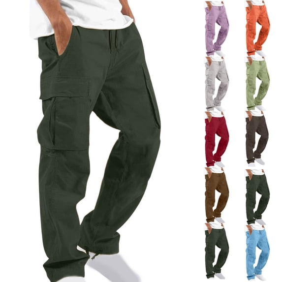 Tumotour Cargo Pants for Men Drawstring Straight-Leg Fitness Pants Athletic Workout Running Joggers with Multiple Pockets