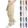 thumbnail image 1 of Tumotour Cargo Pants for Women Plus Size Zipper Button Cuffed Pants Elastic Waist Athletic Workout Running Joggers with Pocket Full Length Pants, 1 of 8