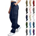 thumbnail image 1 of Tumotour Cargo Pants for Women Plus Size Zipper Button Cuffed Pants Elastic Waist Athletic Workout Running Joggers with Pocket Full Length Pants, 1 of 9