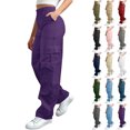 thumbnail image 1 of Tumotour Cargo Pants for Women Plus Size Zipper Button Cuffed Pants Elastic Waist Athletic Workout Running Joggers with Pocket Full Length Pants, 1 of 8