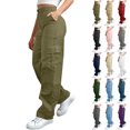 thumbnail image 1 of Tumotour Cargo Pants for Women Plus Size Zipper Button Cuffed Pants Elastic Waist Athletic Workout Running Joggers with Pocket Full Length Pants, 1 of 9