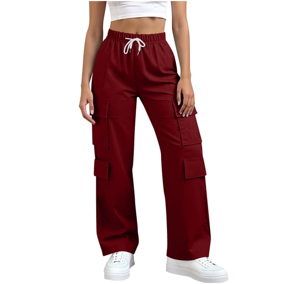 Tumotour Cargo Pants for Women With Pockets High Waisted Casual Elastic Drawstring Work Pants Baggy Wide Leg Pant Trousers