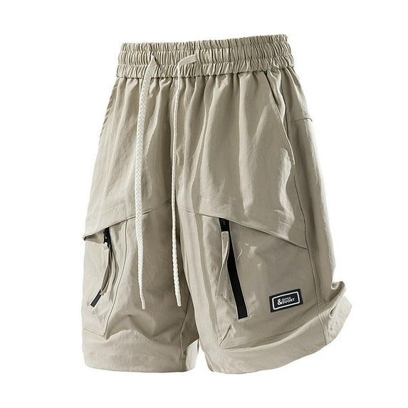 Tumotour Cargo Shorts For Men Solid Color Workwear Shorts Outdoor Casual Five Quarter Pants Drawstring Elastic Waist Athletic Workout Shorts With Zipper Pocket