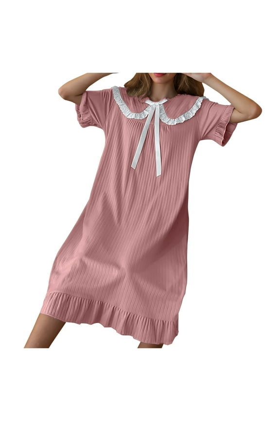 Nightgowns For Women Soft House Dress Short Sleeve Night Gowns Casual Sleepwear Short Sleeve Sleep Dress Solid Color Nightshirt Long Pajamas Loungewear