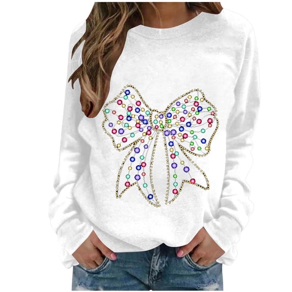 Tumotour Christmas Sweater for Women Christmas Print Hoodless Sweatshirt Crewneck Long Sleeve Pullover Sweatshirt Tunic Blouse