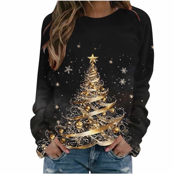Tumotour Christmas Sweater for Women Christmas Print Hoodless Sweatshirt Crewneck Long Sleeve Pullover Sweatshirt Tunic Blouse