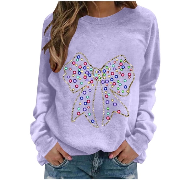Tumotour Christmas Sweater for Women Christmas Print Hoodless Sweatshirt Crewneck Long Sleeve Pullover Sweatshirt Tunic Blouse