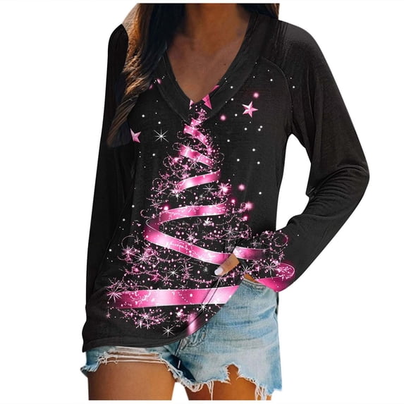 Tumotour Christmas Sweater for Women Pullover Tops Fall Tunic Blouse Hoodless Sweatshirt Fashionable Christmas Lady Printed Top