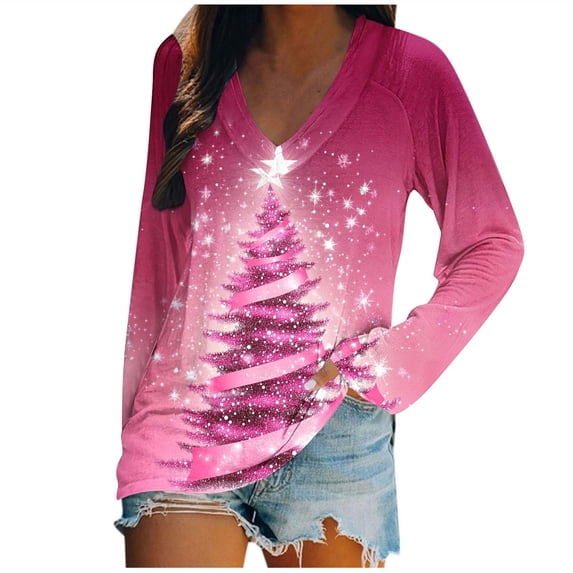 Tumotour Christmas Sweater for Women Pullover Tops Fall Tunic Blouse Hoodless Sweatshirt Fashionable Christmas Lady Printed Top