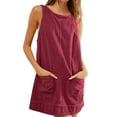 thumbnail image 1 of Tumotour Corduroy Overall Dress for Women Summer Dress Round Neck A-Line Cocktail Dress Jumper Mini Dress Pinafore Dress With Pockets, 1 of 6