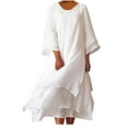 thumbnail image 1 of Tumotour Linen Dress For Women 2025 Summer Casual Maxi Dress Solid Plus Size Long Dresses Loose Mid Sleeve Round Neck Dress With Pockets, 1 of 7