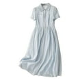 thumbnail image 1 of Tumotour Linen Dress For Women Summer Solid Color Elastic Waist Loose Casual Short Sleeve Button Down Flowy Dress, 1 of 7