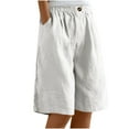 thumbnail image 1 of Tumotour Plus Size Linen Shorts for Women's Elastic Waist Buttons Wide-Leg Shorts Summer Bermuda Shorts with Pockets, 1 of 6