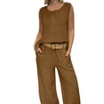 thumbnail image 1 of Tumotour Linen Two Piece Sets For Women Sleeveless Pullover Top And Button Wide-Leg Pants, Lightweight Casual Spring Outfit, 1 of 7