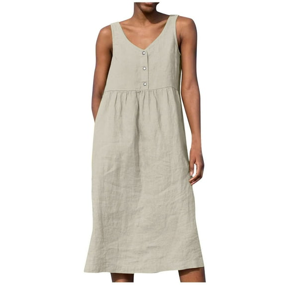 Tumotour Cotton Linen Dresses for Women Sleeveless Mini Dress Tank Sundress Square Neck Casual dress Tshirt Dress Flowy Beach Sundress