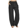 thumbnail image 1 of Tumotour Linen Pants For Women Drawstring Elastic High Waist Fake Button Pockets Palazzo Pants Summer Wide Leg Casual Loose Trousers, 1 of 9