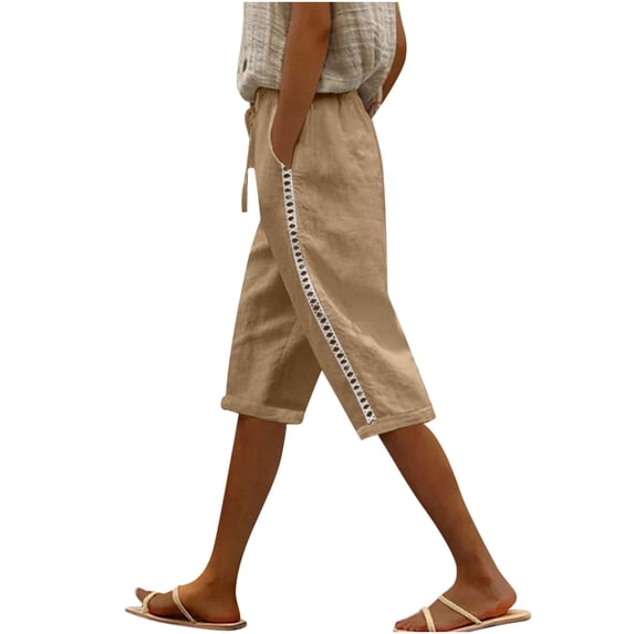 Tumotour Linen Shorts For Women Summer Shorts Elastic High Waisted Shorts With Pocket Drawstring Pants Active Workout Shorts Biker Shorts Gym Shorts