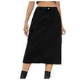 thumbnail image 1 of Tumotour Denim Skirt For Women Drawstring Cargo High Waist Long Skirt Knee Length Denim Skirts With Pockets, 1 of 8
