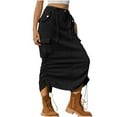 thumbnail image 1 of Tumotour Denim Skirt For Women Drawstring Cargo High Waist Long Skirt Knee Length Side Split Denim Skirts With Cargo Pockets, 1 of 8
