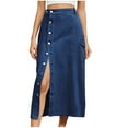 thumbnail image 1 of Tumotour Denim Skirt For Women Solid Color Midi Jean Skirt Stretch High Elastic Waisted Casual Slit Skirt Button Up With Pockets, 1 of 6