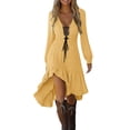 thumbnail image 1 of Tumotour Fall Dress for Women's Irregular Ruffled Hem Mid-Length Dress Lace Up V-Neck Long Sleeve Flowy Pleated A-Line Tunic Dress,Gothic Style Halloween Costumes, 1 of 8