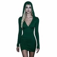 thumbnail image 1 of Tumotour Fall Hooded Dress for Women's Slim Elastic Long Sleeved Mini T-Shirt Dress Gothic Halloween Outfit, 1 of 5