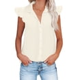 thumbnail image 1 of Tumotour Fashion Tops For Women Button Down Lapel V-Neck Lace Sleeve Tunic Blouses Pockets 2024 Summer Casual Solid Color Beach Trendy Ladies Outfits Clothes, 1 of 5