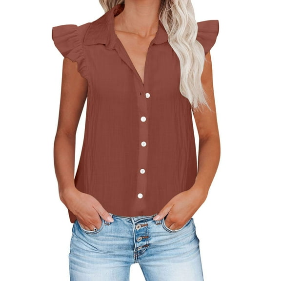 Tumotour Fashion Tops For Women Button Down Lapel V-Neck Lace Sleeve Tunic Blouses Pockets 2024 Summer Casual Solid Color Beach Trendy Ladies Outfits Clothes