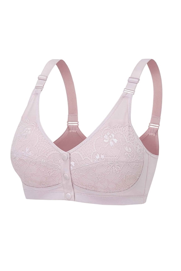 Front Open Bras For Women Adjustable Strap Button Without Steel Ring Lace Printed Middle And Elderly Bra Oversized Soft Cotton Design Style Front Buckle Bra