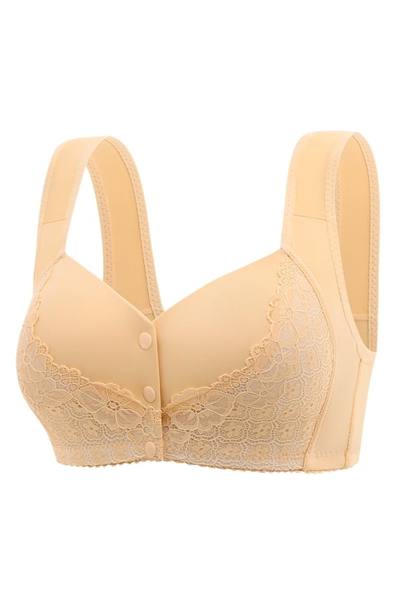 Front Open Bras For Women Button Lace Pattern Wirefree Without Steel Ring Middle And Elderly Gathered Breathable Underwear Oversized Soft Cotton Design Style Front Buckle Daily Bras