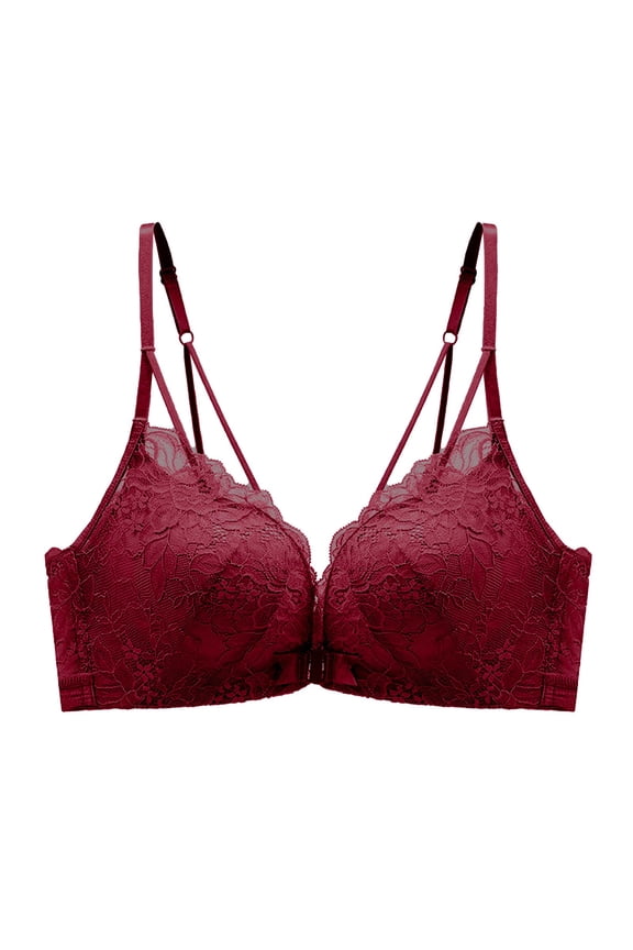 Front Open Bras For Women Front Closure Beautiful Back Low Waist Fixed Shoulder Straps Without Steel Ring Gathered Bras Solid Color Soft Breathable Seamless Bra