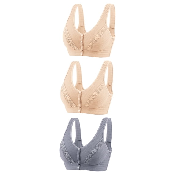 Tumotour Front Open Bras For Women Full Coverage Wirefree Bra Button Closeure Bra For Mom Gift Nursing Underwear Bra Non Steel Ring Movement Seamless Gathering Adjustment Yoga Sleep Large Bra 3Pcs