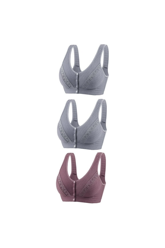 Front Open Bras For Women Full Coverage Wirefree Bra Button Closeure Bra For Mom Gift Nursing Underwear Bra Non Steel Ring Movement Seamless Gathering Adjustment Yoga Sleep Large Bra 3Pcs