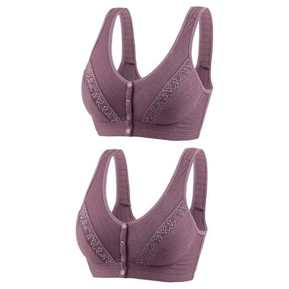 Tumotour Front Open Bras For Women Full Coverage Wirefree Bra Button Closeure Bra For Mom Gift Nursing Underwear Bra Non Steel Ring Movement Seamless Gathering Adjustment Yoga Sleep Large Bra 2Pcs