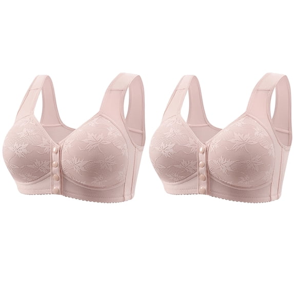 Tumotour Front Open Bras For Women Full Coverage Wirefree Bra Button Closeure Bra For Mom Gift Nursing Underwear Bra Non Steel Ring Underwear With Thin Cup Adjustable Lace Women Daily Bras 2Pcs