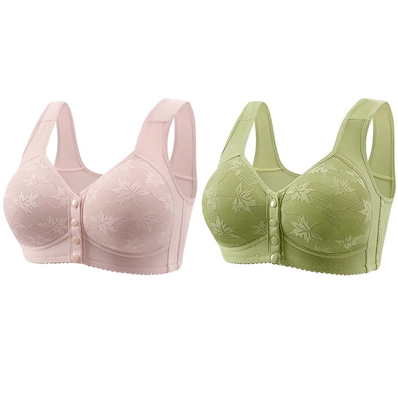 Tumotour Front Open Bras For Women Full Coverage Wirefree Bra Button Closeure Bra For Mom Gift Nursing Underwear Bra Non Steel Ring Underwear With Thin Cup Adjustable Lace Women Daily Bras 2Pcs