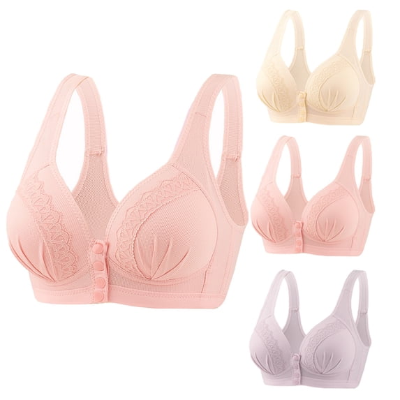 Tumotour Front Open Bras For Women Full Coverage Wirefree Bra Button Closeure Bra For Mom Gift Nursing Underwear Bra Non Steel Ring Underwear With Thin Cup Adjustable Lace Women Daily Bras 3Pcs