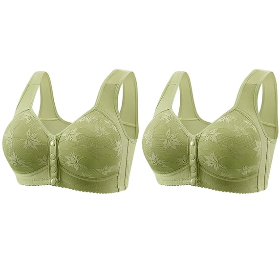 Tumotour Front Open Bras For Women Full Coverage Wirefree Bra Button Closeure Bra For Mom Gift Nursing Underwear Bra Non Steel Ring Underwear With Thin Cup Adjustable Lace Women Daily Bras 2Pcs