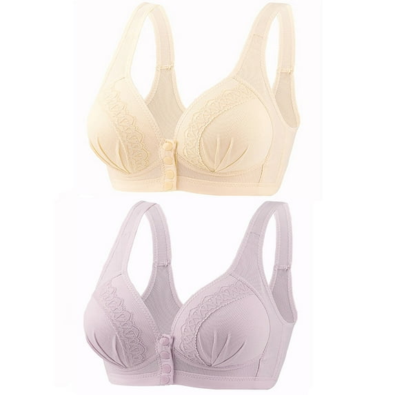 Tumotour Front Open Bras For Women Full Coverage Wirefree Bra Button Closeure Bra For Mom Gift Nursing Underwear Bra Non Steel Ring Underwear With Thin Cup Adjustable Lace Women Daily Bras 2Pcs